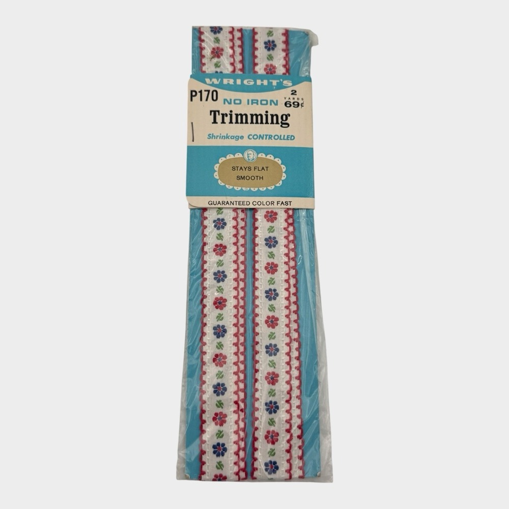 Wrights Floral Jacquard Trim 2 Yards Folkloric Cottagecore Sewing NOS Vintage